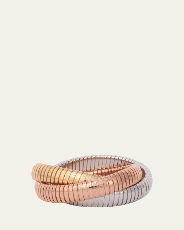 18K White, Yellow, and Rose Gold Tricolor 3 Band Rolling Bracelet, 12